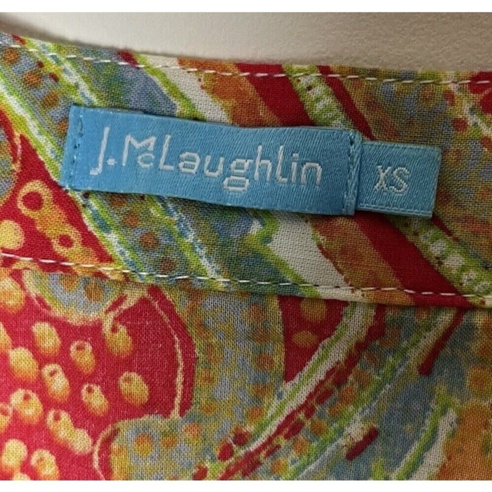 J. McLaughlin Tunic Top Sz XS Teal‎ Orange Paisley 3/4 Sleeves Mandarin C…​ - Picture 2 of 8